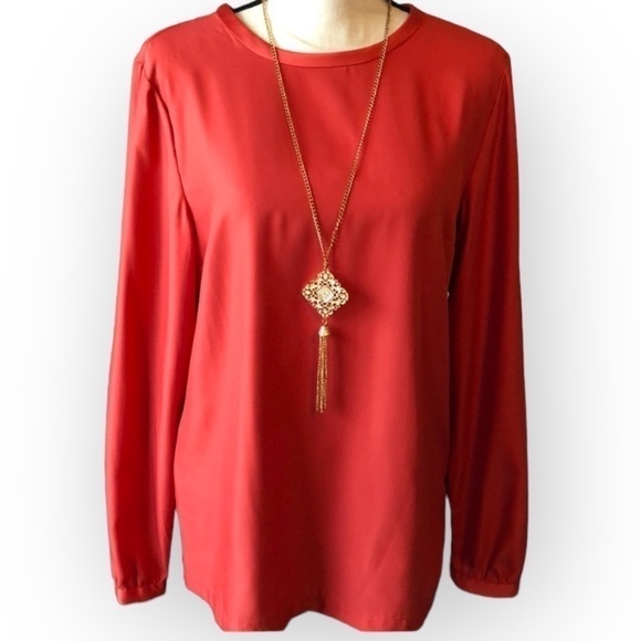 PENDLETON Long Sleeve Blouse Size 10 Burnt Orange Button Keyhole Back - Picture 1 of 8
